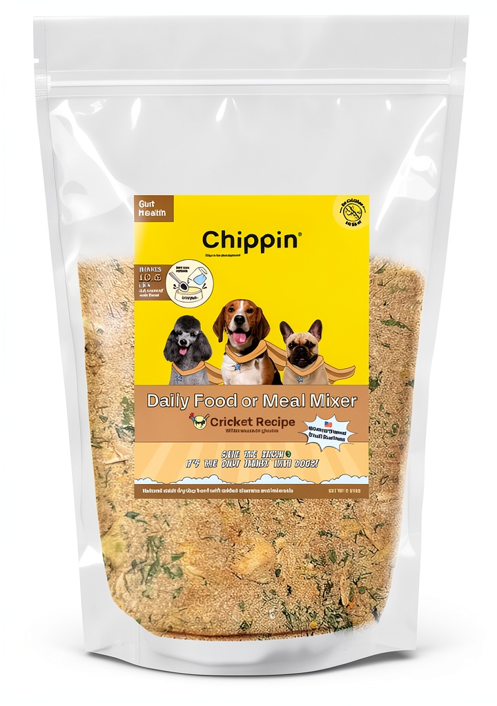 Chippin dehydrated dog food package on a kitchen counter