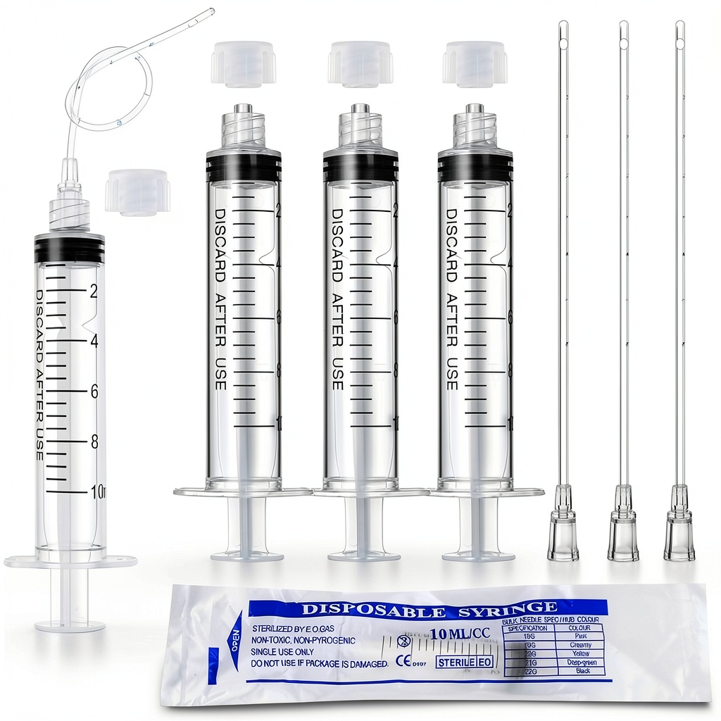 Hyddeb luer lock syringe with soft tube showing clear scale and flexible design
