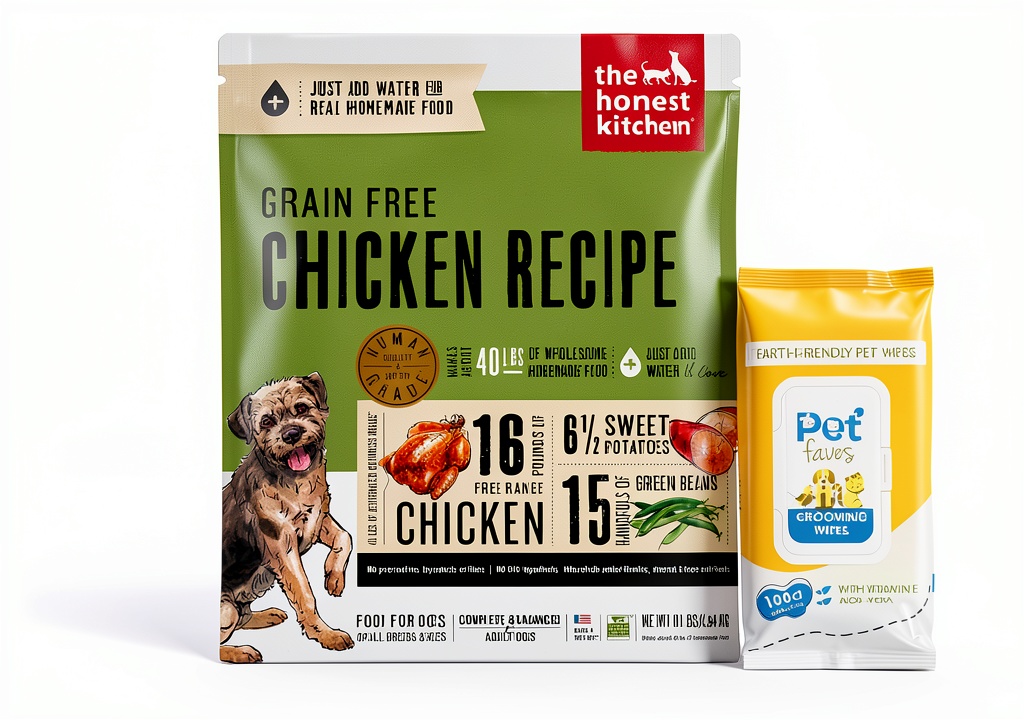 Pet Faves dehydrated dog food package with free-range chicken ingredients
