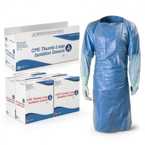 Isolation Gown Dynarex 2140 CPE Thumb Loop Blue Universal Pack of 75-0