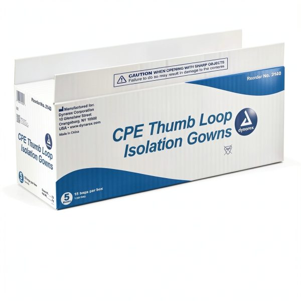 Isolation Gown Dynarex 2140 CPE Thumb Loop Blue Universal Pack of 75-6