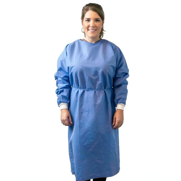 Isolation Gowns 100-Pack Disposable Large Blue SMS with Knit Cuffs-3