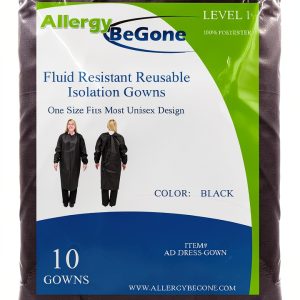 Reusable Isolation Gowns Allergy Be Gone Fluid-Resistant Black 10-Pack-0