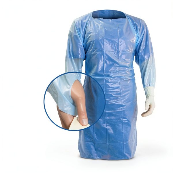 Isolation Gown Dynarex 2140 CPE Thumb Loop Blue Universal Pack of 75-2